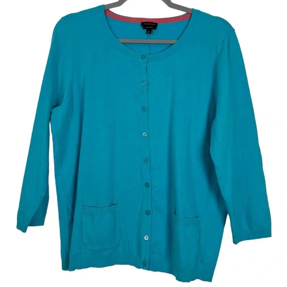 Talbots New Women’s L Pima Cotton Blend Button Up 3/4 Sleeve‎ Stretchy Cardigan